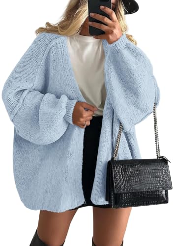 Image of PRETTYGARDEN Womens Oversized Cardigan Sweaters 2026 Fall Long Lantern Sleeve Knit Open Front Lightweight Sweater