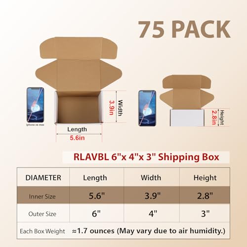 Image of RLAVBL 75 Pack 6x4x3 Small Shipping Boxes, White Corrugated Cardboard Mailer Box for Packing, Mailing, Business