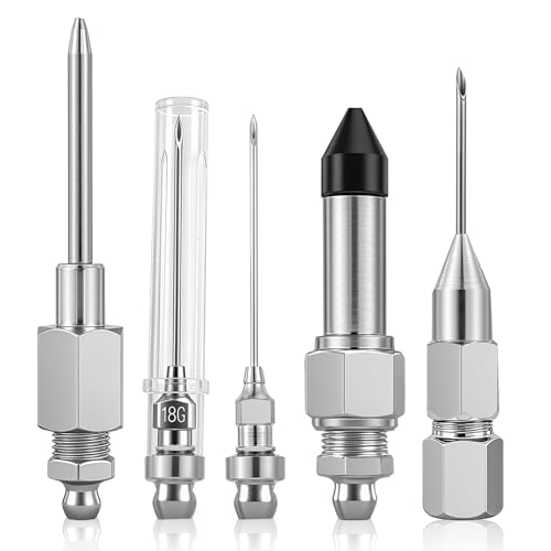 FSGZDG 5PCS Grease Gun Needle Tips Accessories Kit 1 Grease Needle Dispenser 1 Rubber Joint Fitting 1 Detachable Grease Needle Tip 2 Needle Nozzles Tips for Narrow Tight Confined Deep Spaces