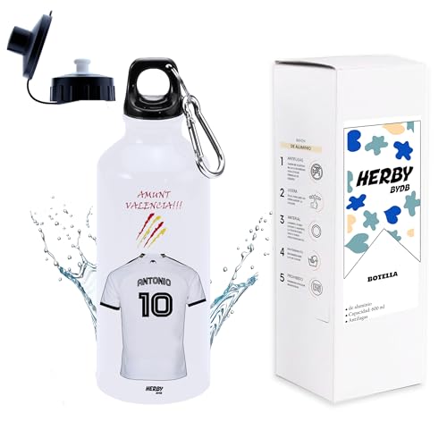 Botella de agua del Valencia personalizado con nombre, bidón de aluminio para llevar, cantimplora...