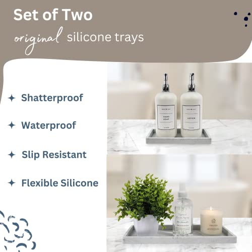 Spacewiser Countertop and Vanity Tray - 2 PC (11” and 7”) Shatterproof Silicone Kitchen and Bathroom Trays for Counter, Kitchen Sink Soap Dispenser Tray, Vanity Trays for Bathroom, Perfume Key Tray Spacewiser Countertop and Vanity Tray - 2 PC (11” and 7”) Shatterproof Silicone Kitchen and Bathroom Trays for Counter, Kitchen Sink Soap Dispenser Tray, Vanity Trays for Bathroom, Perfume Key Tray