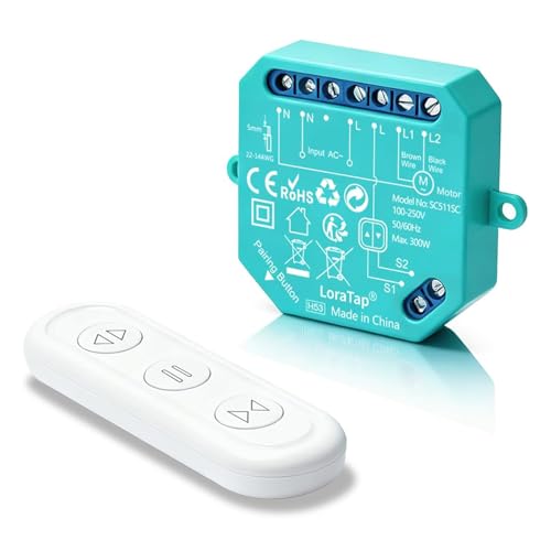 LoraTap Module Volet Roulant Sans Fil, Avec RF Télécommande, Emetteur Radio 868Mhz, Interrupteur Commutateur Rideau Stores, Relais Mural.
