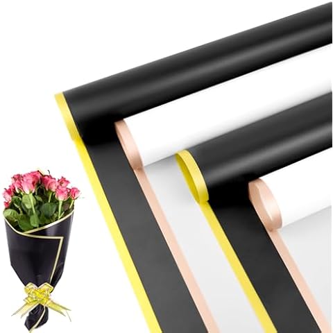 Thyores 40 Sheet Flower Wrapping Paper, Waterproof Floral Bouquet Wrapping Paper, Florist Supplies Packaging Paper for Wedding Birthday Gift DIY (Black,White) Cover
