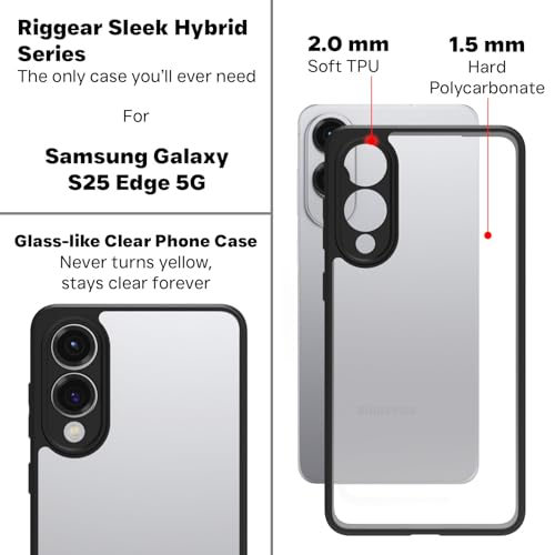 Image of RIGGEAR Shockproof Sleek Hybrid Armor Back Cover Case for Samsung Galaxy S25 Edge (Clear PC with Black TPU Bumper)