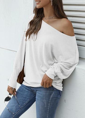 Image of Aifer Women's Off The Shoulder Tops Sexy Long Sleeve Shirts Oversized Fashion Casual Batwing Sweaters Pullover Tunic Tops