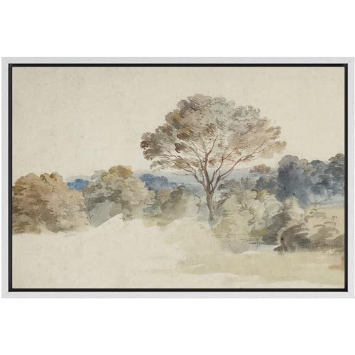 SIGNFORD Framed Canvas Print Wall Art Lone Tree Watercolor Minimalist Natural Landscape Illustrations Modern Art Minimal Relax/Calm for Living Room, Bedroom, Office - 16"x24" White