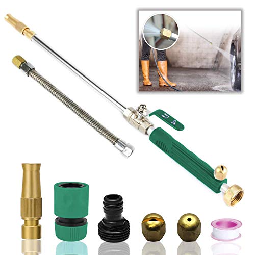 Hydro Jet High Pressure Power Washer Wand for Car Washing or Garden Cleaning, Heavy Duty Metal Watering Sprayer with Universal Hose End, Hydrojet Water Power Nozzle (Basil Green)