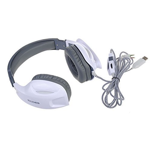 Sades Gaming Headset 3.5Mm Wired Stereo Headphone Headband Led Light Over-Ear Noise Cancelling Headphones With Microphone Volume Control For Pc Computer (White? #TOP4
