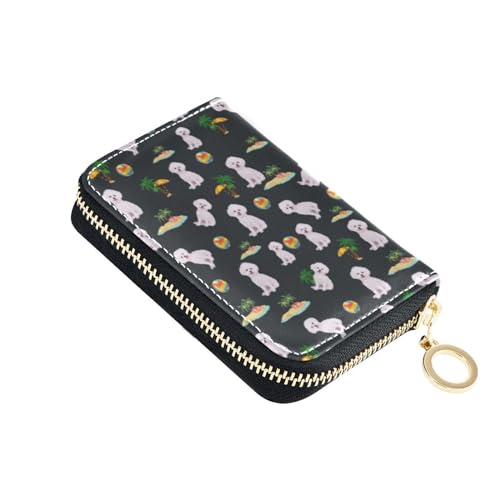 Bichon Dog RFID Credit Card Holder Wallets for Women, Leather Zipper Card Case Accordion Wallet for Women Girls