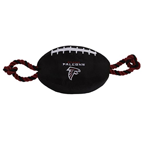NFL ATLANTA FALCONS Football Dog Toy, Tough Nylon Quality Materials with Strong Pull Ropes & inner SQUEAKER in NFL Team Color