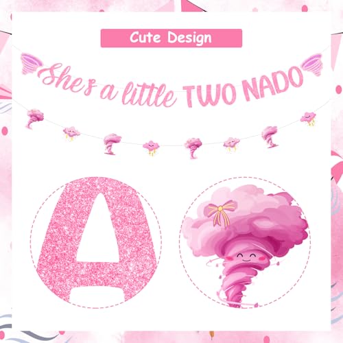 Image of Sursurprise Two Nado Birthday Party Decorations for Girls, She's a Little Two Nado Banner Pink Tornado Sign, Tornado 2 Year Old Birthday Decor Supplies