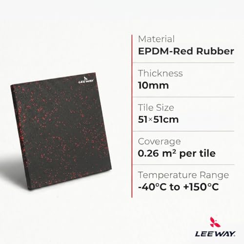 Image of Leeway Gym Mats for Floor | EPDM (Set of 2, 10mm, 20 inchx20 inch) Black with Red Flecks| Gym Floor Mat Rubber for Heavy Workout | Matt for Home Exercise | | Yoga Rubber Tiles, Kids Rooms Heavy Duty Sheet