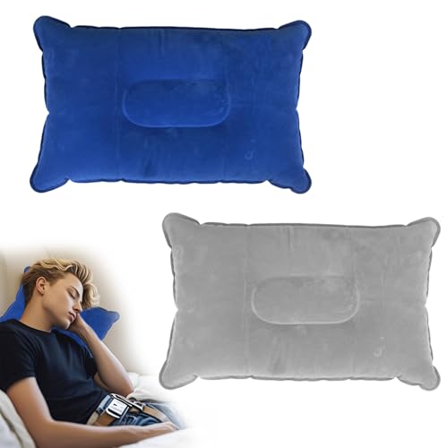 2PCS Inflatable Pillow Camping Travel Blow Up Air Pillow Water-Resistant Neck Pillows for Camping Beach Sunbed Airplane Car Office Adjustable Firmness Gift for Traveler Christmas Halloween Easter