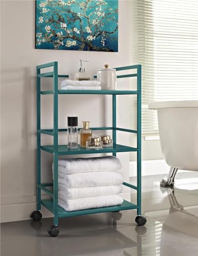 Image of WINSTAR Metal Rolling Trolley with Lockable Wheels | Heavy Duty Multifunctional Metal Frame Cart | Ideal for Home, Kitchen, Bathroom and Office Storage | (Teal, 3-Tier Seller Shipped)