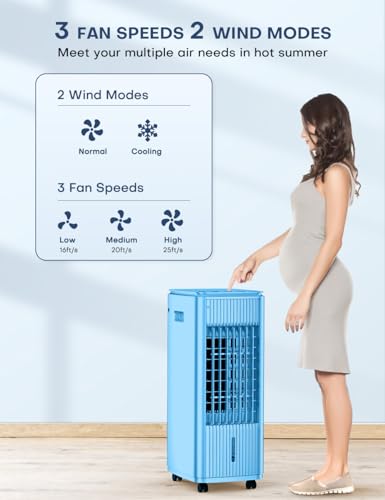 Image of MYICY 3-IN-1 Windowless Air Conditioner w /Double Tanks, Smart Timer, 3 Ice Packs, 60W Evaporative Air Cooler, 70 Oscillation, 3-Speed 25-INCH Swamp Cooler Air Conditioner Portable for Room
