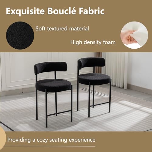 Counter-Height-Bar-Stools-24-Black-Bar-Stools-Set-of-3-Boucle-Counter-Stools-with-Back-Mid-Century-Modern-Bar-Stools-for-Kitchen-Island-Dining-Room Counter Height Bar Stools 24 Black Bar Stools Set of 3 Boucle Counter Stools with Back Mid Century Modern Bar Stools for Kitchen Island Dining Room