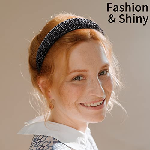 Ondder Rhinestone Headbands For Women Padded Headband Crystal Beaded Glitter Head Band Hairband Headband For Women Girls Bejewelled Baroque Rhinestone Elegant Embellished Womens Girls Headband Head Band Diademas Hair Accessories For Women Girls-Black #TOP4