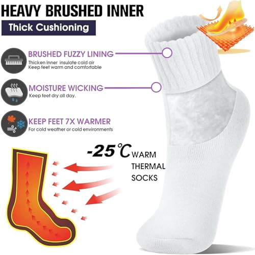 Image of 3 Pairs Winter Socks for Women Thermal Insulated Solid Thick Warm Cozy Crew Socks Christmas Gift