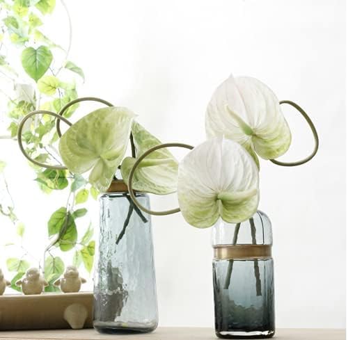 JOSON 6 PCS 27" Simulation Large Artificial Anthurium Lily Flowers Permanent Flower for Home Decoration Bouquet and Green Leaf, Wedding Festival Decoration Flower Arrangement (White) - Image 3