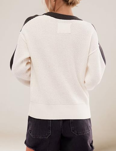 Crewneck Sweater Women Cozy Long Sleeve Ribbed Knit 2024 Fall Colorblock Pullover Sweaters Top Trendy Outfits2