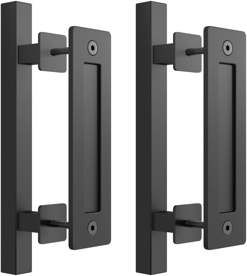 skysen Sliding Barn Door Handle Flush Pull Set -Black 12" Square (685-2pack)