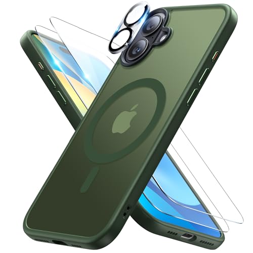 Étui iPhone 16 Plus compatible MagSafe antichoc vert avec verres trempés