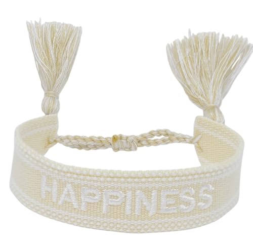 Selfmade Schmuck Stoff Armband in Beige - Web und Gewebtes Design - Ideale Geschenke für Frauen - Geschenkidee (HAPPINESS)