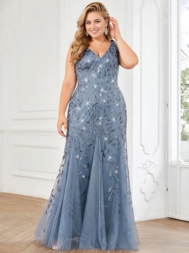 Image of Ever-Pretty Plus Sequin Formal Dresses Sleeveless V Neck Mermaid Ball Gowns Plus Size Prom Dress