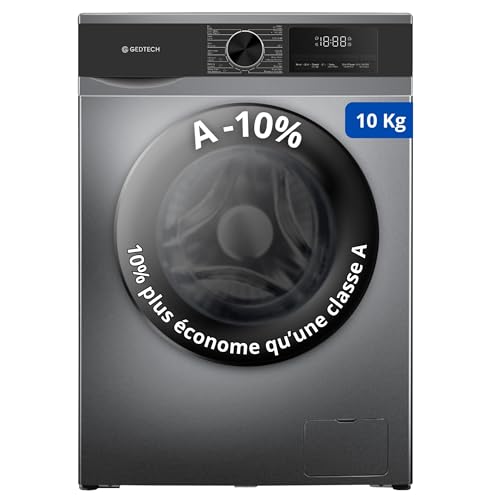 Lave-linge frontal GEDTECH GLL101400DG - 10 Kgs - 1400 tr/mn - 16 programmes - Eco - Intensif -...