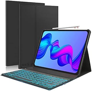 BORIYUAN iPad Pro 12.9 Keyboard Case (5th/4th/3rd Gen.),Slim TPU Back Cover with Backlit Magnetically Wireless Keyboard for iPad Pro 12.9'' 2021/2020/2018, Special Round Keys, Black
