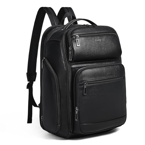 tiamyi Veganer Lederrucksack 40L Checkpoint-freundlicher Reiserucksack für Damen und Herren geeignet für 17-Zoll-Notebook mit Koffergurt und USB-Anschluss Schwarz Laptop-Rucksäcke