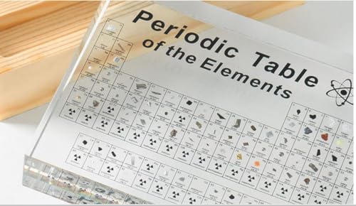 Image of Periodic Table with 83 Real Elements Sample Inside, Acrylic Stand Real Chemical Element Periodic Table Teaching Tools, Gift for Science Enthusiast, Kids, Students, Teachers (Large Size)