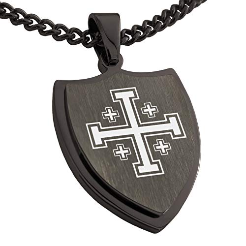 Stainless Steel Jerusalem Cross Shield Pendant Necklace