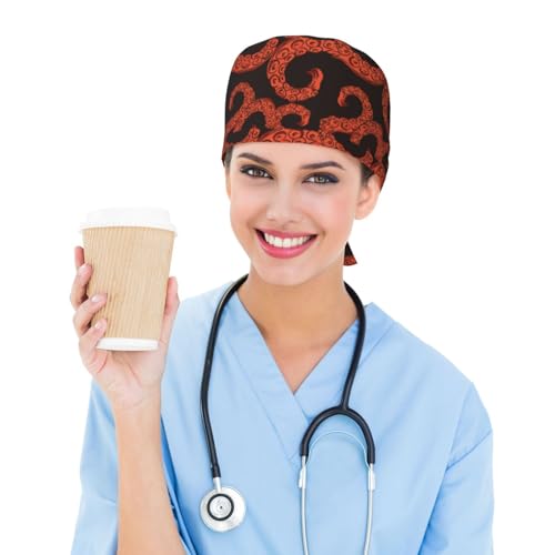 Image of Working Cap Scrub Cap with Sweatband Adjustable Unisex Women Tie Back Hat Nurse Surgical Caps