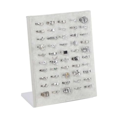 Coward Ring Holder Stand, 50 Slots Jewelry Ring Display Storage Holder, Ring Jewelry Pad Showcase Organizer for Home or Store Sell Show (Gray Velvet) Cover