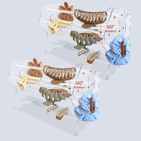 HOORITO 2PCS Acrylic Claw Clip Organizer Holder,360-Degree Rotating Claw Clip Holder and Storage,Hair Clip Organizer Display Clear Stand for Women and Girls Cover