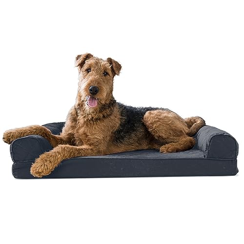 Furhaven Memory Foam Dog Bed for Large/Medium Dogs w/ Removable Bolsters & Washable Cover, For Dogs Up to 55 lbs - Quilted Sofa - Iron Gray, Large