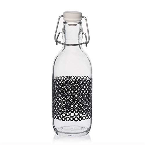BORMIOLI ROCCO 1224202 Emilia Chiaroscuro Glass Bottle with Mechanical Cap, Grey Decor, Lt 0.5