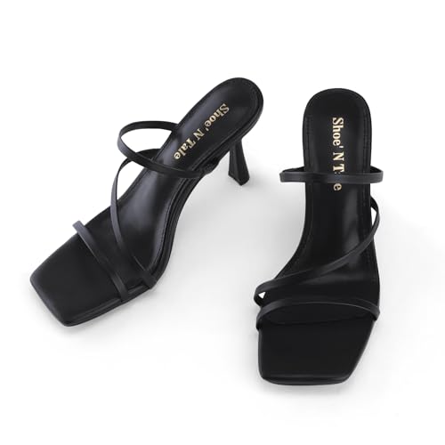 Shoe'N Tale Strappy Kitten Heels For Women Stiletto Mules Square Open Toe Slip On Sandals2