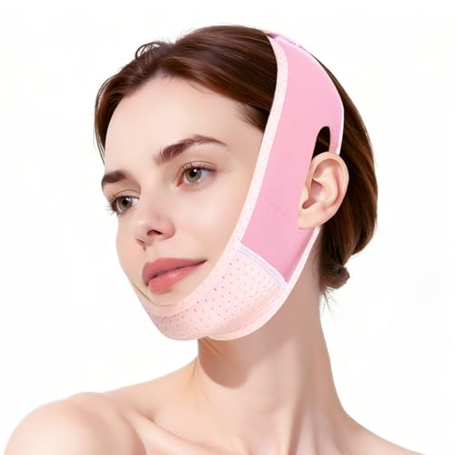V Gesichtsmaske Gegen Doppelkinn Wiederverwendbarer Face Wrap Für Strafferen Look Atmungsaktive V-Line Gesichtsmaske V-Förmiges Kinnband Verstellbare Lifting-Maske Für Frauen & Männer