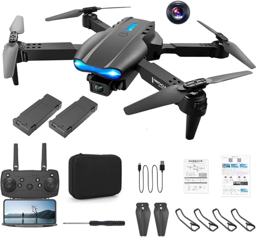 E99 Drone with Camera Drone For Adult Folding Remote Control Aircraft With Wifi Fpv Live Video With Storage Bag App Control (Black 1Camera - 2Powerful Battery)