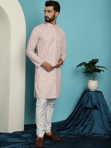 Image of SOJANYA (Since 1958 Men's Cotton Embroidered Printed Kurta & White Pyjama Set