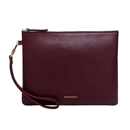 Image of DORIS&JACKY Lambskin Leather Wristlet Clutch Purse Women Large Phone Wallet