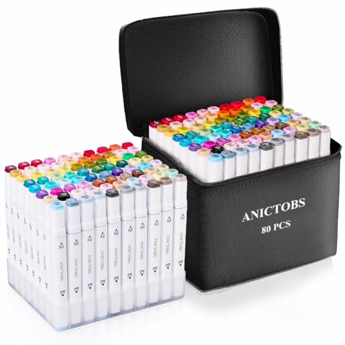 Alcohol Markers 80 Colors with Base Support, Drawing Art Markers Perfect for Students Kids and Adults Comics Sketching Illustration Artistic Creation Gift