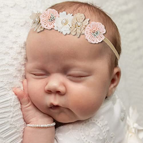 Toddler Floral Crown Nylon Headband with Pearl Baby Girl Flower Elastic Hair Warp Infant Cute Hair Accessory Newborn2