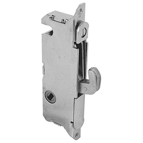 Prime-Line E 2199 Stainless Steel Mortise Lock - Adjustable, Spring-Loaded Hook Latch for Sliding Patio Doors Made of Wood, Aluminum & Vinyl, 3-11/16”, 45 Degree Keyway, Round Face (Single Pack)