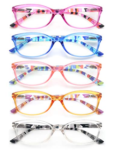 HEEYYOK Un Paquet de 5 Lunettes de Lecture 1.0 pour Homme et Femme,Lunettes Loupe Leger Durable,Branches a Ressort Confortable,De Couleurs melangees Cover