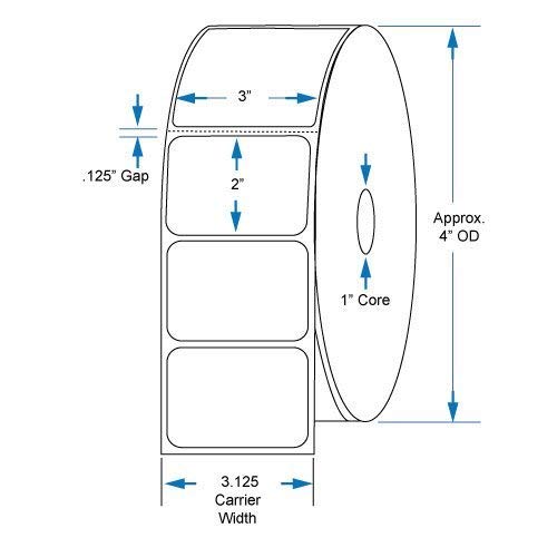 Image of 800530-205 Compatible KENCO Brand 3 inch x 2 inch with perf Direct Thermal Labels to fit Eltron or Zebra Printers. 1 in. Core, 735 Labels Per Roll, 12 Rolls Per Case