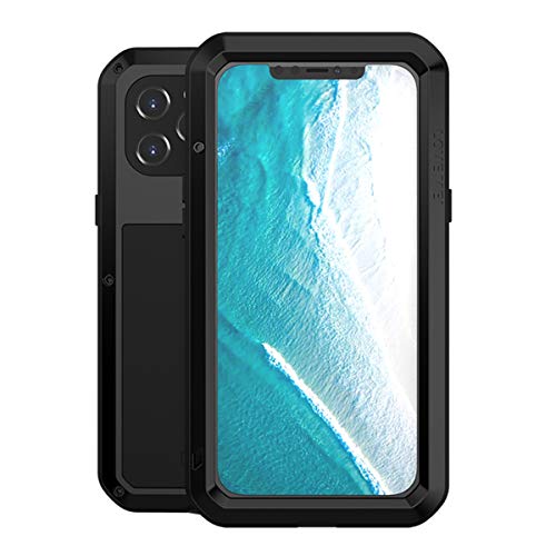 Review Discount LOVE MEI for iPhone 12 Case, Heavy Duty Outdoor Sports Shockproof Waterproof Metal Cover Full Body Rugged Hard Case Built in Tempered Glass for iPhone 12 (Black)