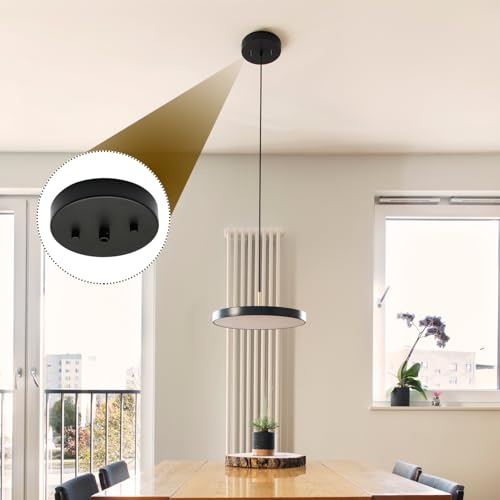 Image of Biaungdo 5 Inch Ceiling Lighting Canopy Kit, Black Canopy Kit for Metal Pendant Light, Chandelier Ceiling Light Plate Cover with All Mounting Accessories for